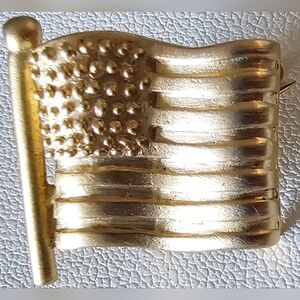 American Flag Vintage Gold Tone Brooch By Ann Tylor